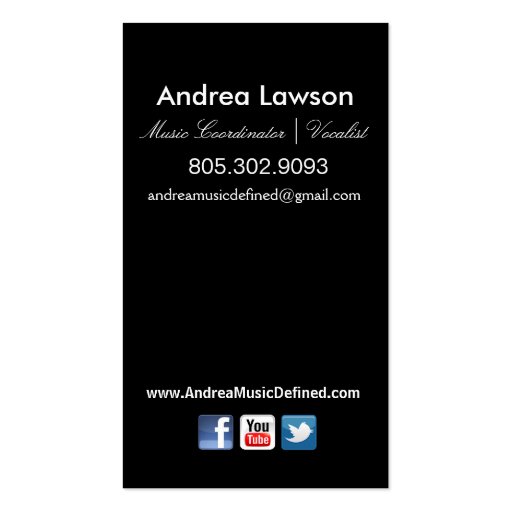 Funeral Music Coordinator Vocalist Photo Business Cards (back side)