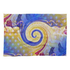 Funky Abstract Lollipop Swirl Pattern Roses Birds Towel