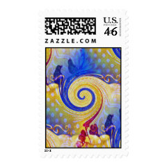 Funky Abstract Lollipop Swirl Pattern Roses Birds Postage Stamp