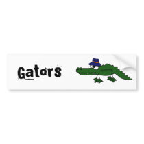 Funky Alligator Wearing Fishing Hat Cartoon Bumper Sticker