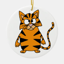 Funky Angry Tiger Cat Cartoon Christmas Ornaments