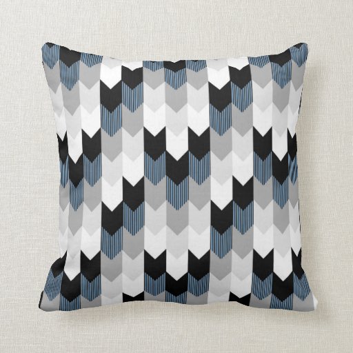 Funky Arrow Chevron Stripes Black Grey Blue White Throw Pillow Zazzle