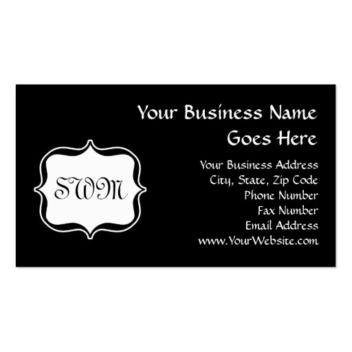 Funky Backside Zebra Black/White Monogram Business Card (front side)