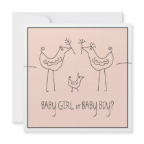 Funky Bird Couple Baby Gender Reveal Party Personalized Invitation