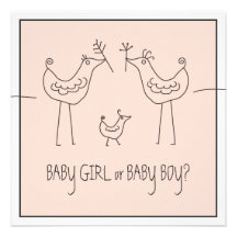 Funky Bird Couple Baby Gender Reveal Party Personalized Invitation