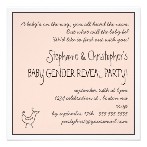 Funky Bird Couple Baby Gender Reveal Party Personalized Invitation