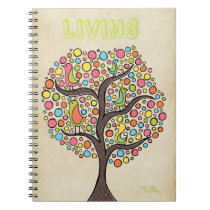 Funky Bird Tree Artistic Drawing Spiral Notebook