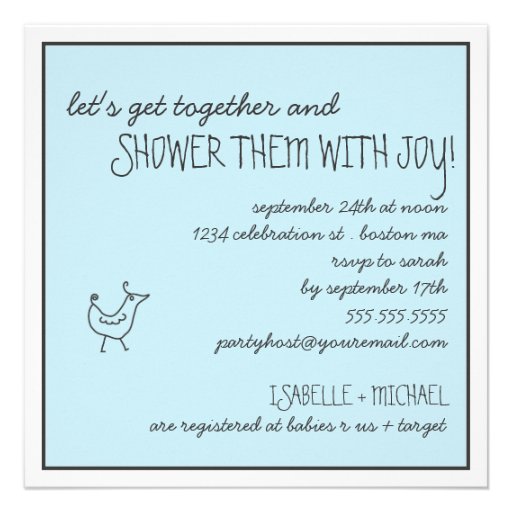 Funky Birds Modern Chalkboard Couples Baby Shower Invites