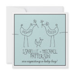 Funky Birds Modern Family Couples Baby Boy Shower Personalized Invitation