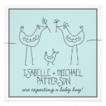 Funky Birds Modern Family Couples Baby Boy Shower Personalized Invitation