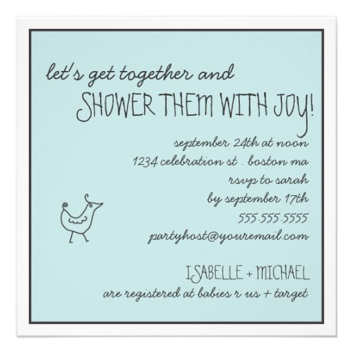 Funky Birds Modern Family Couples Baby Boy Shower Personalized Invitation