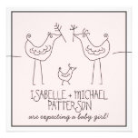Funky Birds Modern Family Couples Baby Girl Shower Custom Invites