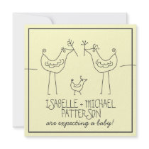 Funky Birds Modern Family Couples Baby Shower Personalized Announcements