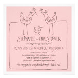 Funky Birds Modern Family Couples Girl Baby Shower Custom Announcements