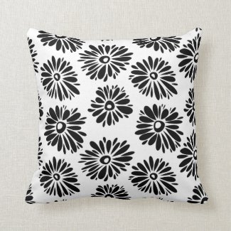 Funky Black and white floral Throw Pillow