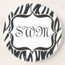 Funky Black/White Zebra Monogram Beverage Coasters