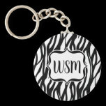 Funky Black/White Zebra Monogram Keychain