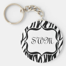 Funky Black/White Zebra Monogram Keychain