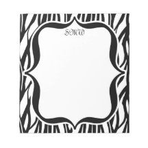 Funky Black/White Zebra Monogram Note Pads