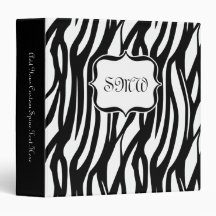 Funky Black/White Zebra Monogram Vinyl Binders