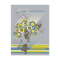 Funky Bloom Hair *04 Party Invitation Postcard