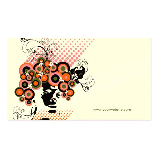 Funky Bloom Hair Floral Mod Circles Retro Abstract Business Card Template (back side)