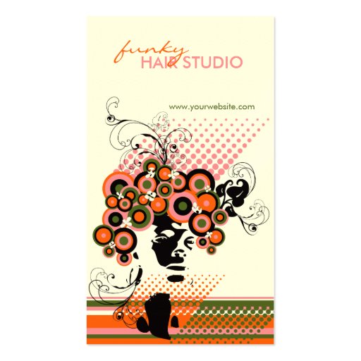 Funky Bloom Hair Floral Mod Circles Retro Abstract Business Card Templates (front side)