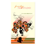 Funky Bloom Hair Floral Mod Circles Retro Abstract Business Card Templates