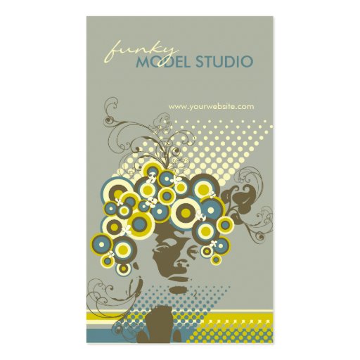 Funky Bloom Hair Floral Mod Circles Retro Abstract Business Card Template (front side)