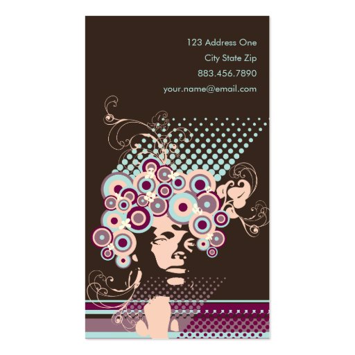 Funky Bloom Hair Floral Mod Circles Retro Abstract Business Card (back side)