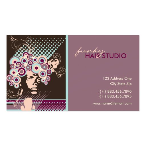 Funky Bloom Hair Floral Mod Circles Retro Abstract Business Card Template (front side)