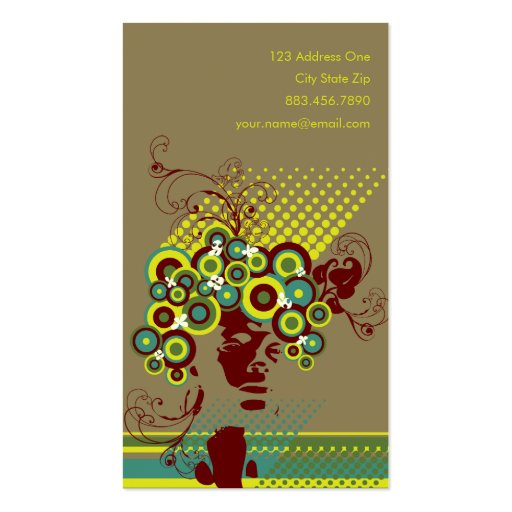 Funky Bloom Hair Floral Mod Circles Retro Abstract Business Card Templates (back side)