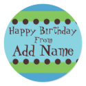 Funky Blue and Green Boys Birthday Sticker