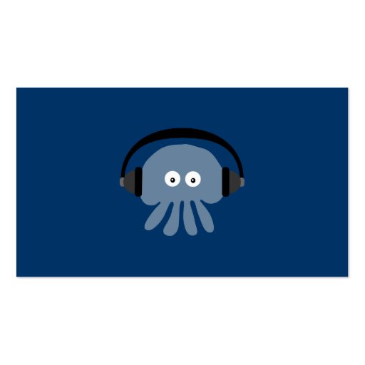 Funky Blue Jellyfish DJ With Headphones Custom Business Card Template (back side)