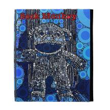 Funky Blue Sock Monkey Circles Bubbles Pop Art iPad Folio Case