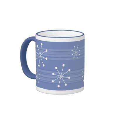 Funky Blue Striped Snowflakes Holiday Mug by mariannegilliand
