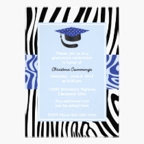 Funky Blue Zebra Graduation Invitation invitations