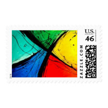 Funky Bright Abstract Art Painting Postage Stamps