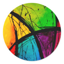 Funky Bright Abstract Art Painting Round Sticker