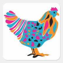 Funky Bright Chicken Square Stickers