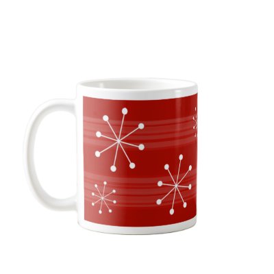 Funky Bright Red Striped Snowflakes Holiday Mug by mariannegilliand