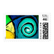 Funky Bright Swirls Abstract Art Painting Stamp