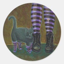 Funky cat art boots striped socks goth painting sticker