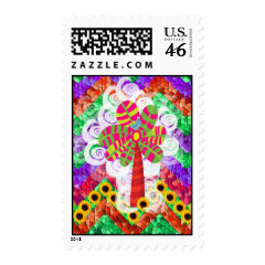 Funky Chevron Mosaic Tree Swirls Sunflowers Summer Postage Stamps