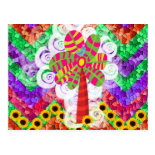 Funky Chevron Mosaic Tree Swirls Sunflowers Summer Postcard