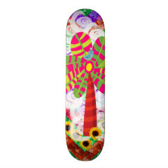 Funky Chevron Mosaic Tree Swirls Sunflowers Summer Custom Skateboard
