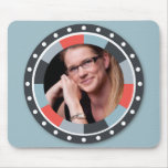 Funky Circle frame2 - Grey and Red on blue grey Mouse Pads