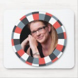 Funky Circle frame - Grey and Red on white Mouse Pads
