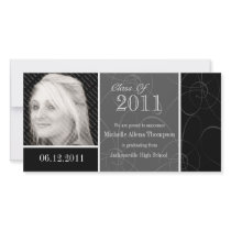 Funky Classic Black Swirls Graduation 2011 Photo C Photo Greeting Card