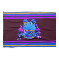 Funky Colorful Frog Blue Purple Funny Gifts Hand Towels